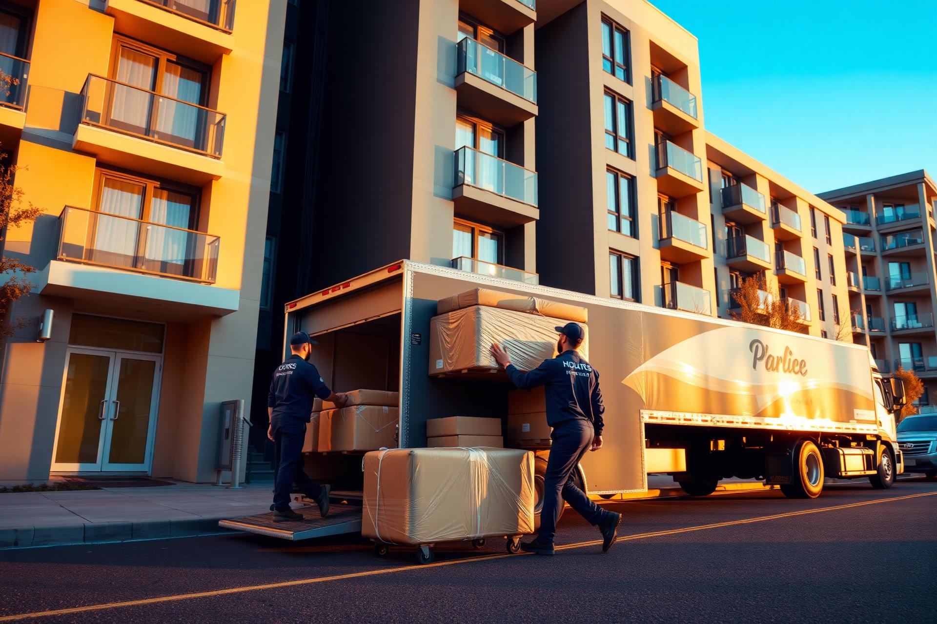 Apartment movers with a truck at loading zone